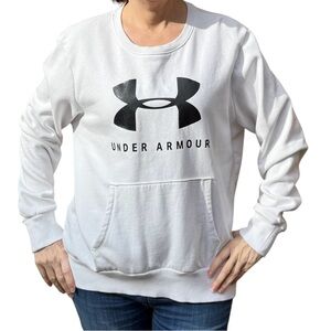 Men’s XL Under Armour White Sweatshirt with Black Lettering.